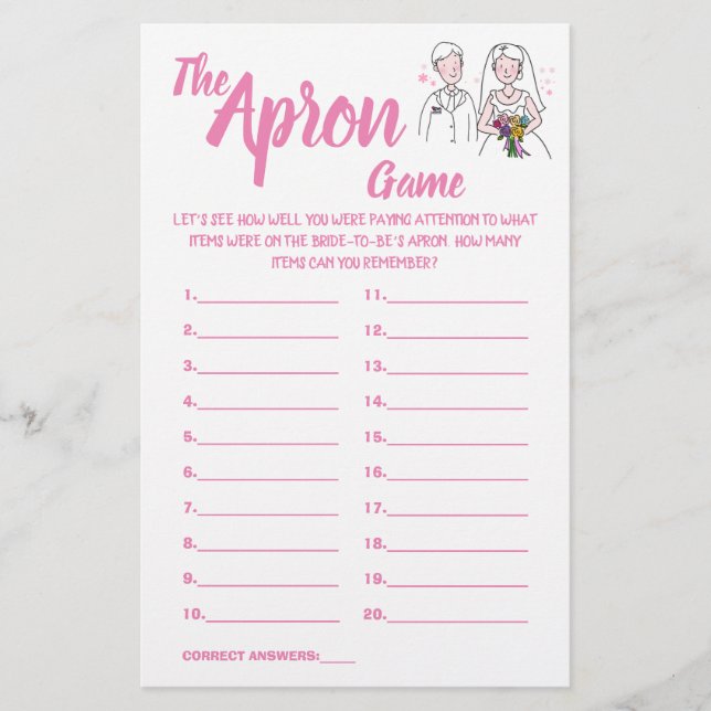 PINK LOVE THE APRON SHOWER GAME CARD (Front)