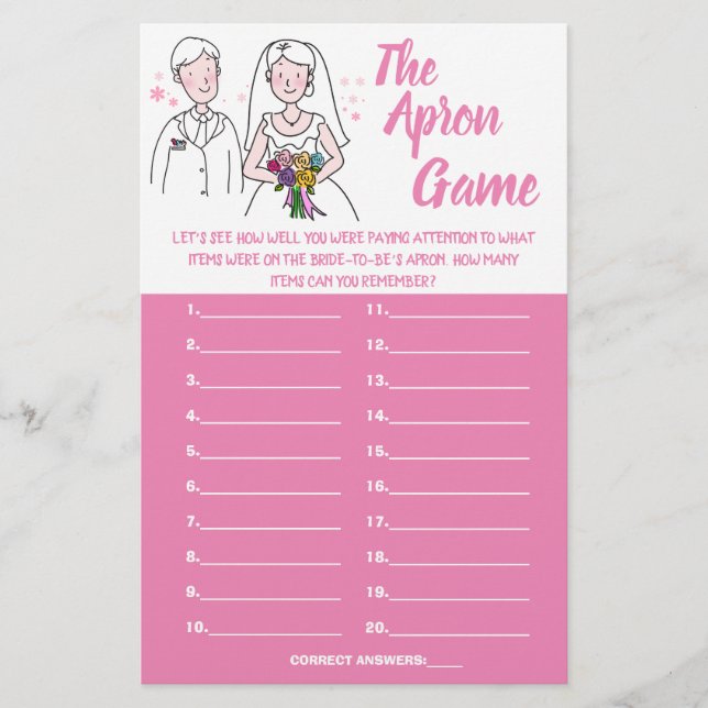PINK LOVE THE APRON SHOWER GAME CARD FLYER (Front)