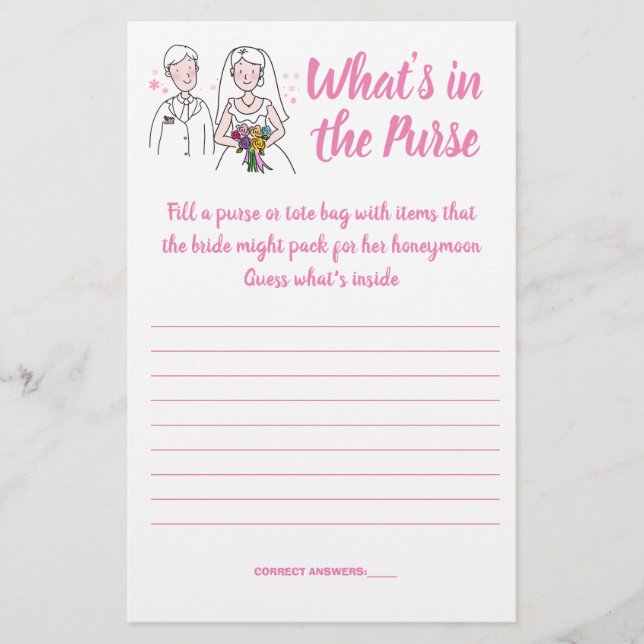 PINK LOVE, WHAT'S IN THE PURSE SHOWER GAME CARD (Front)