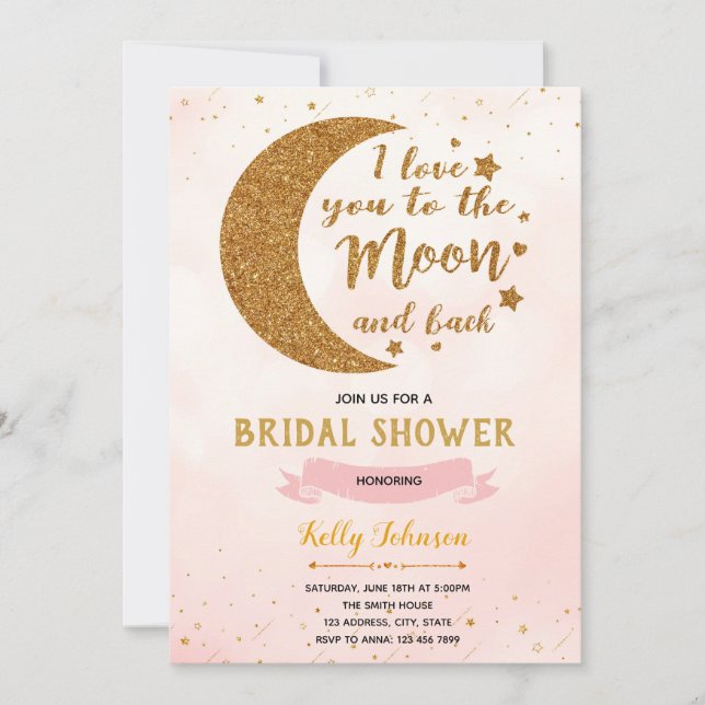 Pink love you to the moon theme invitation (Front)