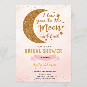 Pink love you to the moon theme invitation