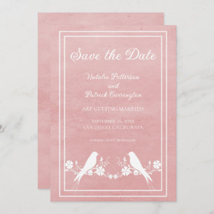 Pink Lovebird Floral Save the Date Invite