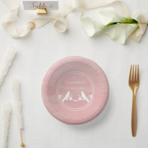 Pink Lovebird Floral Wedding Paper Bowls Plate