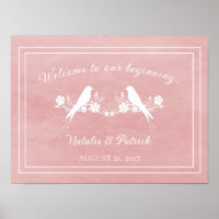 Pink Lovebird Floral Wedding Poster