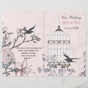 pink lovebirds  bircage bi fold Wedding program