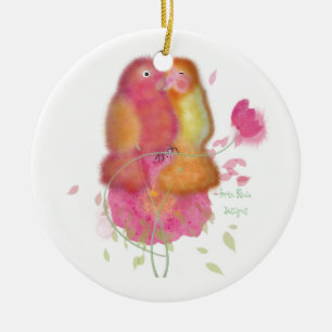 Pink lovebirds Christmas Ornament