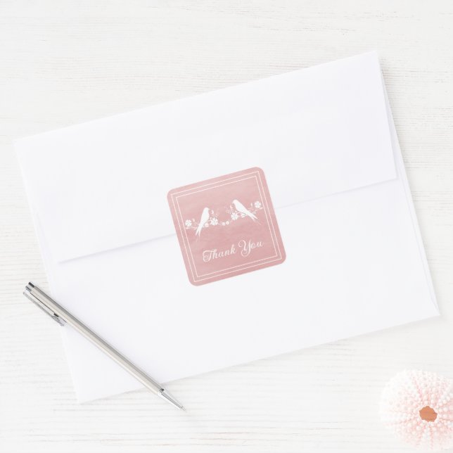 Pink Lovebirds Floral Thank You Stickers (Envelope)