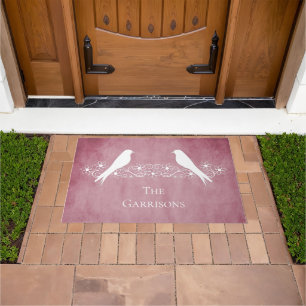 Pink Lovebirds Floral Vine Personalised Doormat