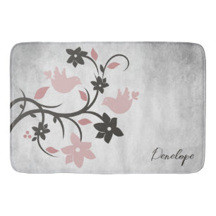 Pink Lovebirds Personalised Bath Mat