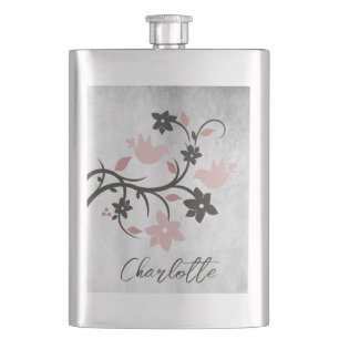 Pink Lovebirds Personalised Flask