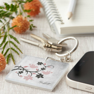 Pink Lovebirds Personalised Keychain
