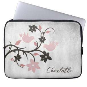 Pink Lovebirds Personalised Laptop Sleeve