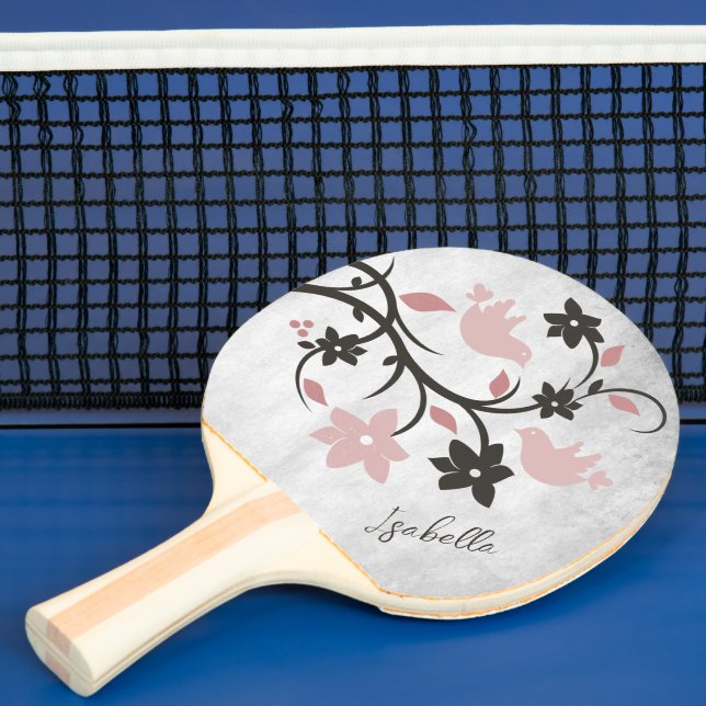 Pink Lovebirds Personalised Ping Pong Paddle (Insitu)