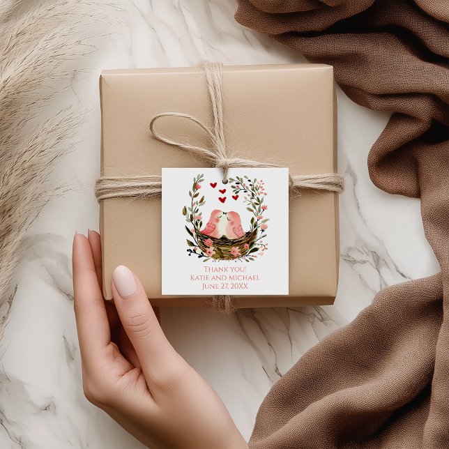 Pink Lovebirds Wedding Favor Tags (Creator Uploaded)