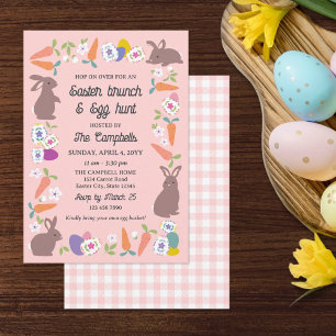 Pink Lovely Bunnies Carrots Easter Brunch Egg Hunt Invitation
