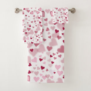  Pink Lovely Hearts Pattern  Bath Towel Set
