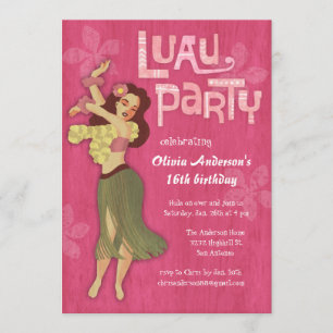 Pink Luau Birthday Party Invitations
