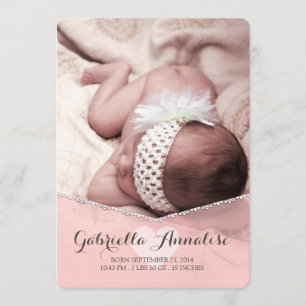 Pink Lullaby Baby Girl Photo Birth Announcement