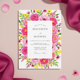Pink Lush Floral Burst Wedding Invitation