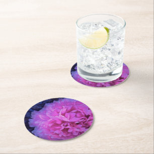 Pink Lush Peony Flower Round Paper Coaster
