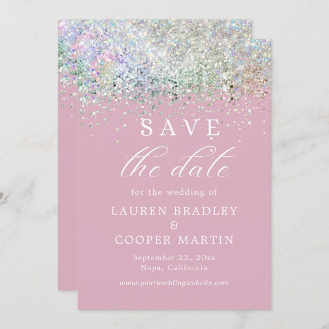 Pink Luxury Glitter Wedding Save The Date (Front/Back)