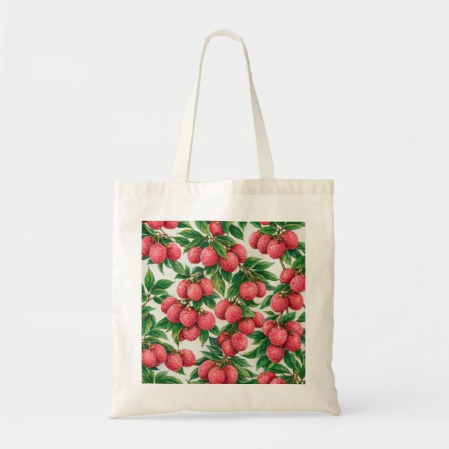 Pink Lychee Tropical Botanical Pattern Tote Bag (Front)