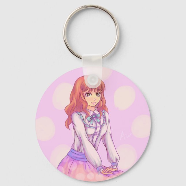 Pink Macaron Girl Key Ring (Front)