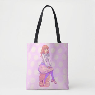 Pink Macaron Girl Tote Bag