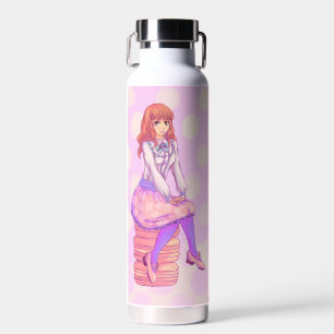 Pink Macaron Girl Water Bottle