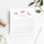 Pink Macarons | Personalised Lined Notepad<br><div class="desc">Ooh la la! This pretty pastel notepad will add Parisian flair to even the most mundane daily tasks. Design features a trio of pastel blush pink French macaron cookies with the French greeting "bonjour" and your name or choice of text in modern lettering. Lined.</div>
