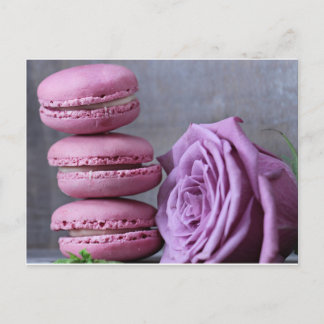 Pink Macarons Purple Rose French Pastry Postcard