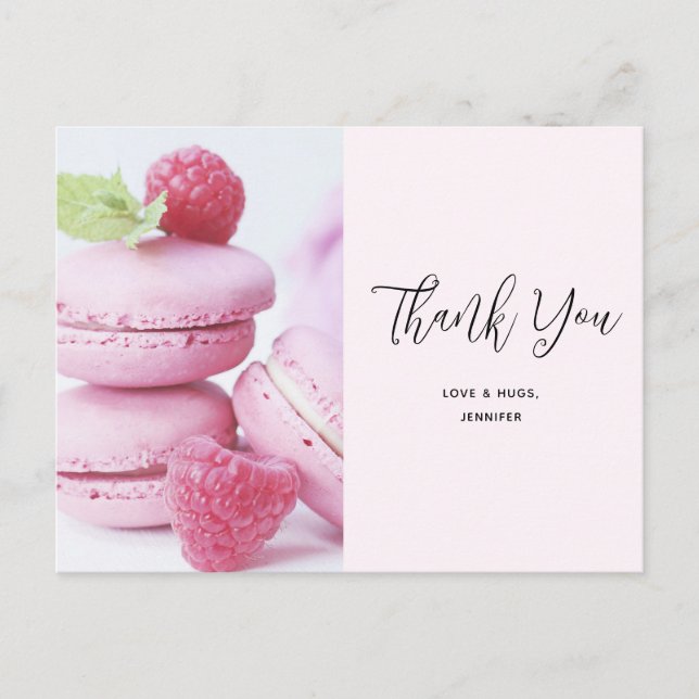 Pink Macarons & Red Raspberries Thank You Postcard (Front)
