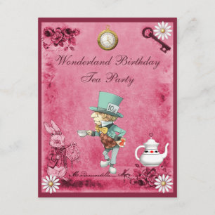 Pink Mad Hatter Wonderland Birthday Tea Party Invitation