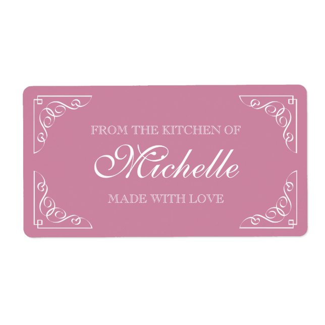 Pink Made with love From the kitchen of food label (Front)