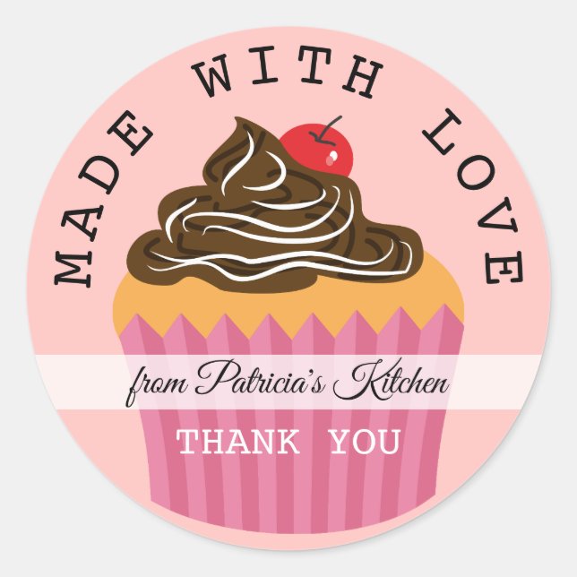 Pink Made With Love Thank You From The Kitchen Of Classic Round Sticker (Front)