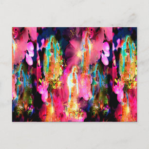 PINK MADONNA OF GUADALUPE IN CHERRY BLOSSOMS POSTCARD