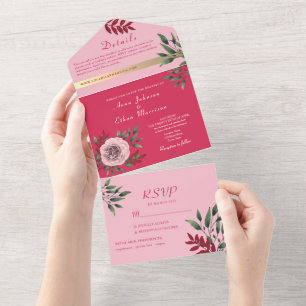 Pink Magenta All-in-One Wedding Invite + Photo