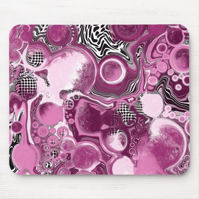 Pink, Magenta and Black Fluid Art Pour Painting    Mouse Pad (Front)