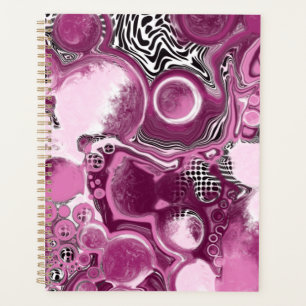Pink, Magenta and Black Fluid Art Pour Painting  Planner