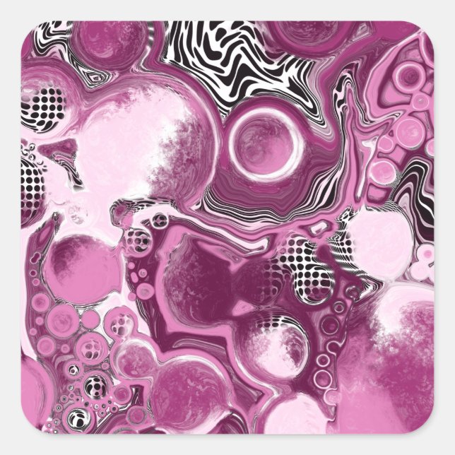 Pink, Magenta and Black Fluid Art Pour Painting  Square Sticker (Front)