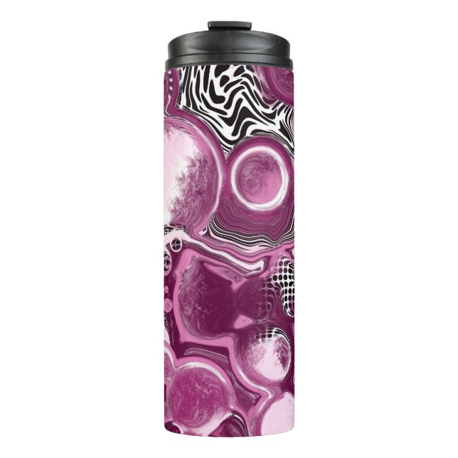 Pink, Magenta and Black Fluid Art Pour Painting    Thermal Tumbler (Front)