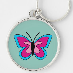 Pink Magenta Blue Butterfly Key Ring