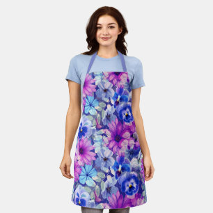 Pink Magenta Blue Floral Pattern Apron