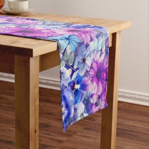 Pink Magenta Blue Floral Pattern Short Table Runner