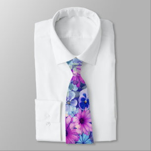 Pink Magenta Blue Floral Pattern Tie