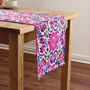 Pink magenta blue Majolica Spanish Mexican tiles  Short Table Runner