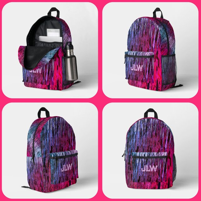 Pink Magenta Blue Purple Wild Abstract Printed Backpack (Creator Uploaded)