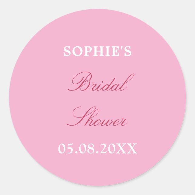 Pink Magenta Bridal Shower Classic Round Sticker (Front)