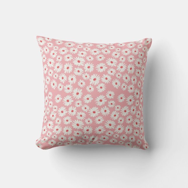 Pink magenta daisy flower pattern cushion (Front)
