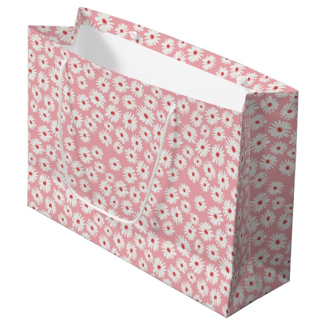 Pink magenta daisy flower pattern large gift bag (Front Angled)